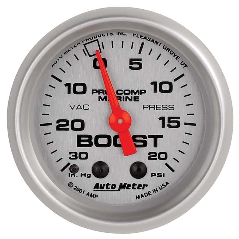 AutoMeter — Autometer Marine Silver Ultra-Lite 2-1/16in 0-30 HG / 0-20 PSI Vacuum / Boost Gauge
GA 2" BST 20PSI M MS - view 1