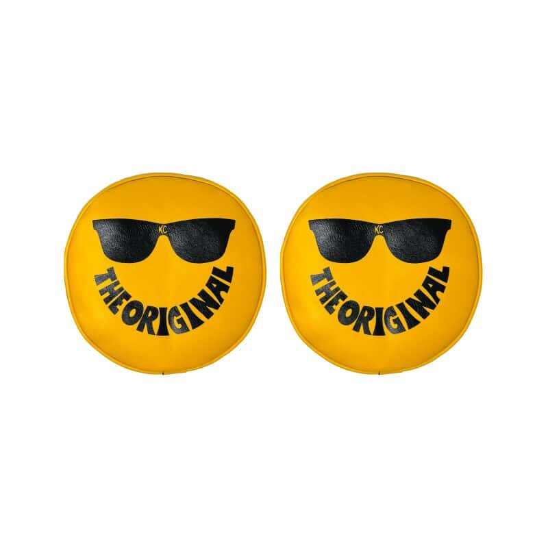 KC HiLiTES — KC HiLiTES Retro 8in Round Yellow Vinyl Light Cover w/ Black KC The Original Logo (Pair) - view 2