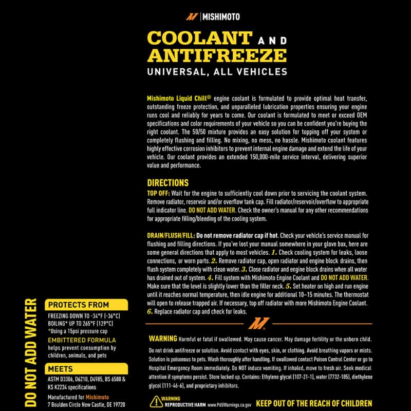 Mishimoto — Mishimoto Liquid Chill EG Coolant, Universal, Yellow
Engine Coolant - view 4