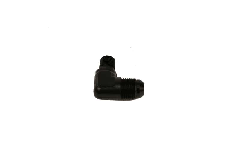 Aeromotive — Aeromotive Fitting Elbow 1/4in-MNPT to AN-08 90-Deg Black
Hose End - view 1