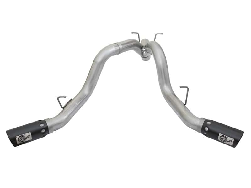 aFe — aFe ATLAS 4in DPF-Back Alum Steel Exhaust System w/Dual Exit Black Tip 2017 GM Duramax 6.6L (td)
DPF-Back Exhaust - view 2