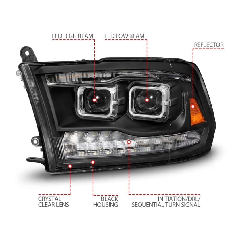 ANZO — ANZO 09-18 Dodge Ram 1500/2500/3500 Full LED Proj Headlights w/Switchback Light Bar - Black
Head Light Set
HdLtSet - view 5