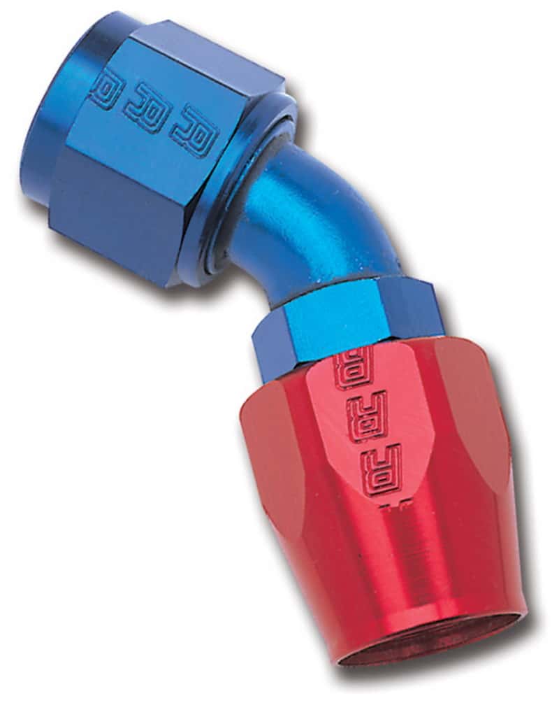 Russell — Russell Performance -6 AN Red/Blue 45 Degree Full Flow Hose End
Hose Fitting - view 1