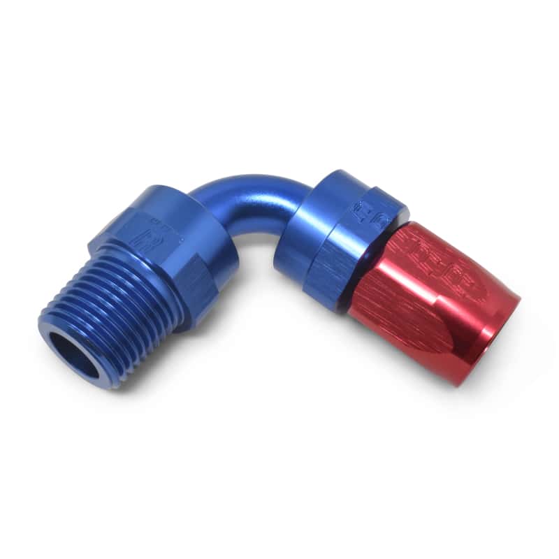 Russell — Russell Performance -10 AN Red/Blue 90 Deg Full Flow Swivel Pipe Thread Hose End (With 1/2in NPT)
Hose Fitting - view 4