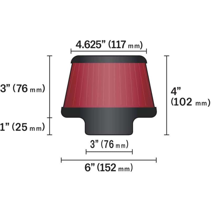 K&N Engineering — K&N Universal Round Clamp-On Air Filter 3in Flange ID x 6in Base OD x 4.625in Top OD x 3in Height
Universal Clamp-On A
Clamp-on Air Filter - view 14