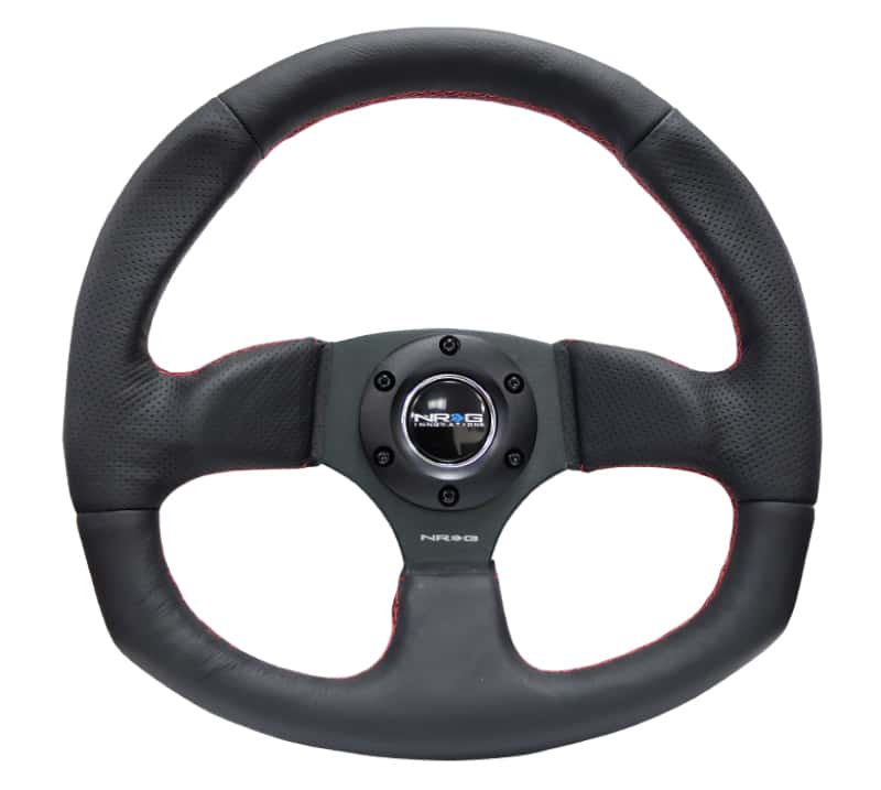 NRG — NRG Reinforced Steering Wheel (320mm Horizontal / 330mm Vertical) Leather w/Red Stitching - view 1