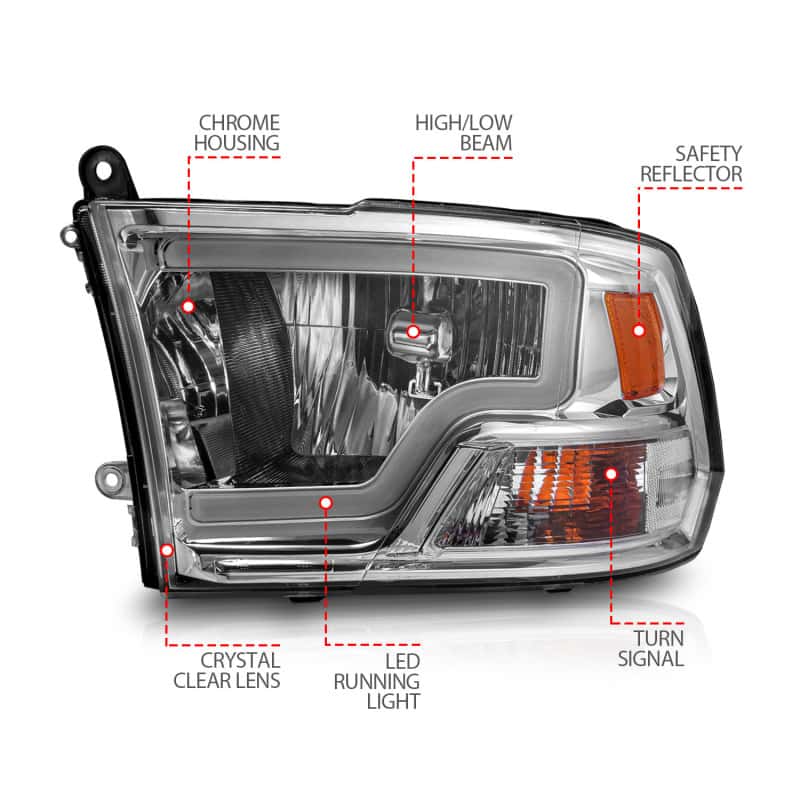 ANZO — ANZO 2009-2018 Dodge Ram 1500/ 2500/ 3500 Crystal Headlights w/ Light Bar Chrome Housing
Head Light Set
HdLtSet - view 10