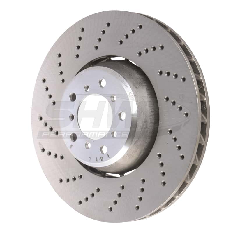 SHW Performance — SHW 06-10 BMW M5 5.0L Left Front Cross-Drilled Lightweight Brake Rotor (34112282805) - view 2