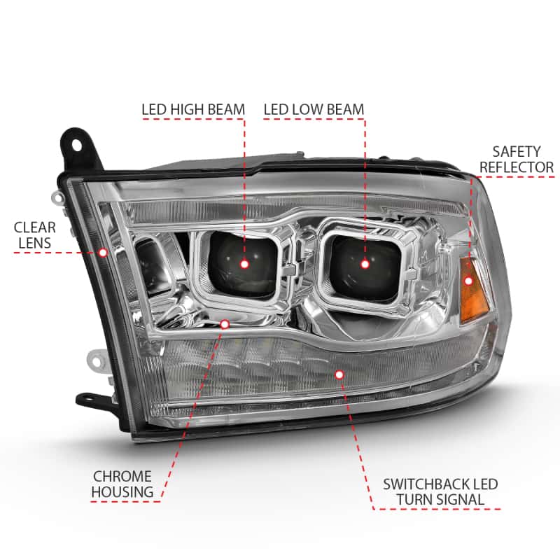 ANZO — ANZO 2009-2018 Dodge Ram 1500 Led Projector Plank Style Switchback H.L Halo Chrome Amber (OE Style)
Head Light Set - view 6