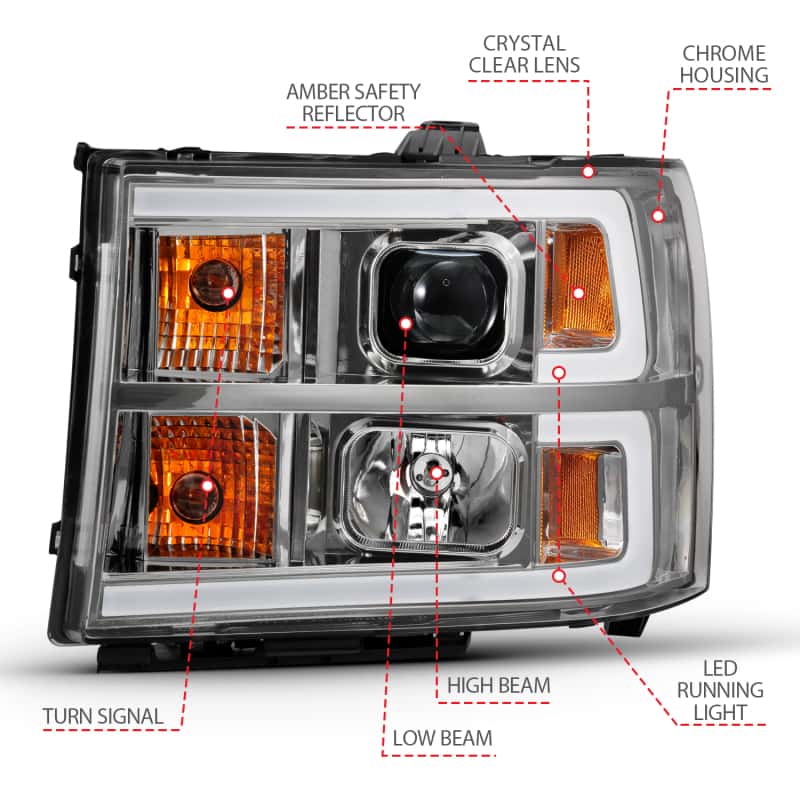 ANZO — ANZO 2007-2013 GMC Sierra 1500 Projector Headlight Plank Style Chrome w/ Clear Lens Amber
Head Light Set
HdLtSet - view 7