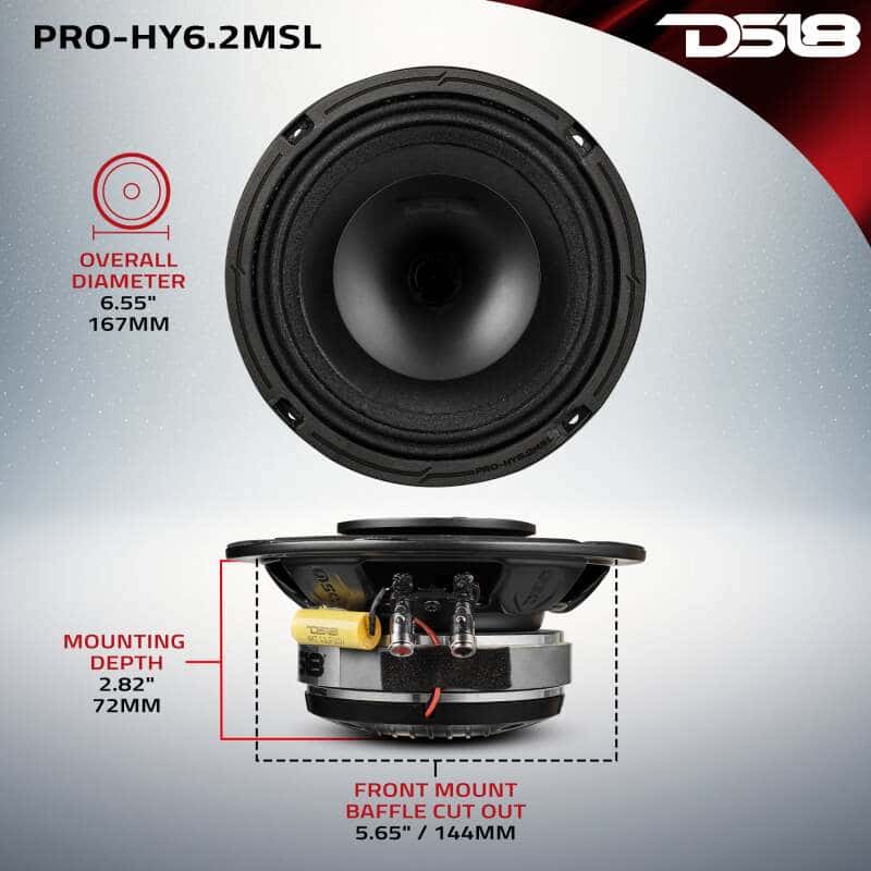 DS18 — DS18 6.5in 150 Watts RMS 2 ohm Mid-Range Loudspeaker Shallow Grill Included - view 3