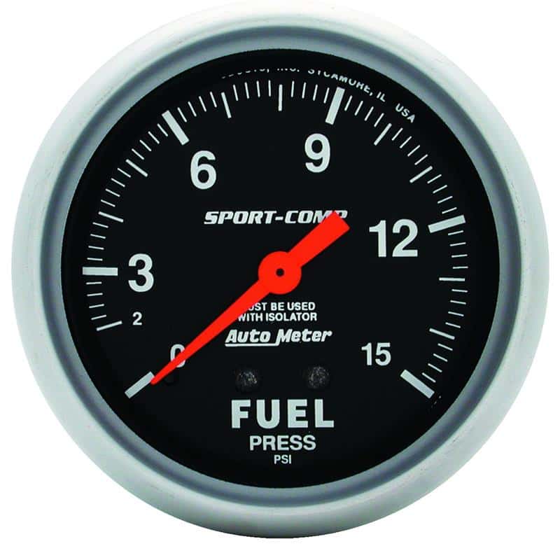 AutoMeter — AutoMeter Gauge Fuel Pressure 2-5/8in. 15PSI Mechanical W/Isolator Sport-Comp
2-5/8" FUEL PRESS, 0 - view 2
