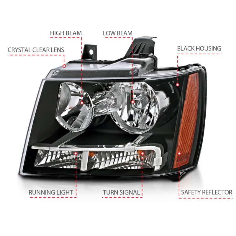 ANZO — ANZO 2007-2014 Chevrolet Tahoe/Suburban Crystal Headlights Black
Crystal Headlights
Head Light Set - view 9