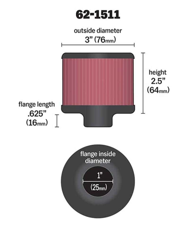 K&N Engineering — K&N 1in Flange ID x 3in OD x 2.5in Height Clamp On Crankcase Vent Filter
Vent Air Filter/Brea
Vent Air Filter - view 3