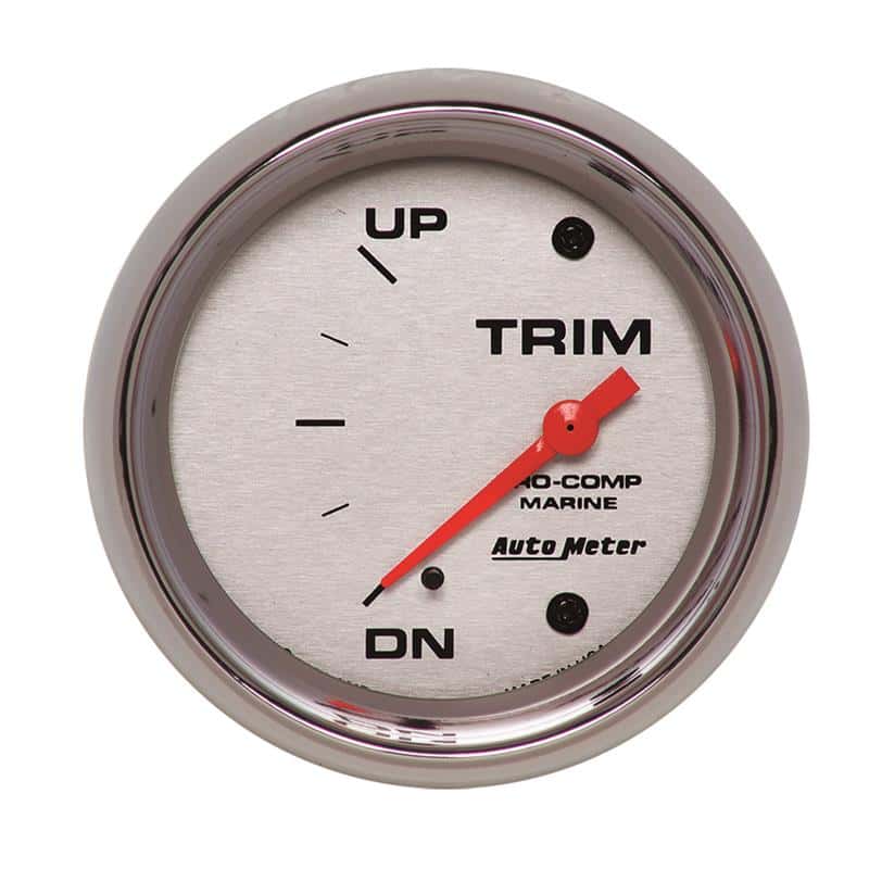 AutoMeter — Autometer Marine Chrome Gauge 2-5/8in Electric Trim Level Gauge 0OHM Down - 90OHM Up - view 2