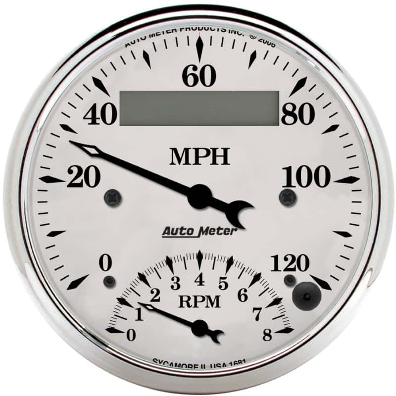 AutoMeter — AutoMeter Gauge Tach/Speedo 3-3/8in. 120MPH & 8K RPM Elec. Program. Old Tyme Wht
3-3/8" TACH/SPEEDO C - view 1