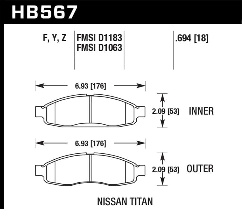Hawk Performance — Hawk 04-06 Infiniti QX56 / 05-06 Armada / 04 Pathfinder / 04-07 Titan LTS Street Front Brake Pads
Disc Brake Pad - view 3