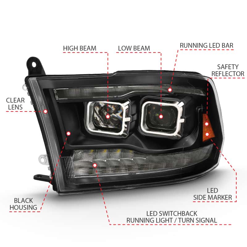 ANZO — ANZO 2009-2018 Dodge Ram 1500 Projector H.L. Switchback Black Amber
Head Light Set
HdLtSet - view 12