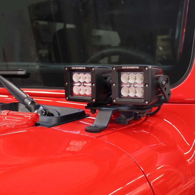 Go Rhino — Go Rhino 18-20 Jeep Wrangler JL/JLU/Gladiator JT Light Mount - Two 3in Cubes
WS Cowl Mount - view 5