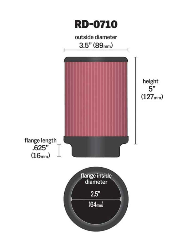 K&N Engineering — K&N Universal Rubber Filter 2.5in Flange ID x 3.5in OD x 5in Height
Universal Clamp-On A
Clamp-on Air Filter - view 10