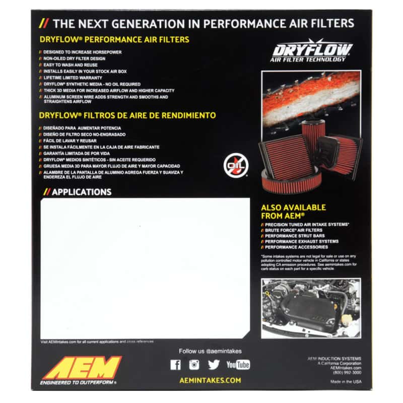 AEM Induction — AEM 10-18 Lexus RX350 V6-3.5L F/I DryFlow Air Filter
AEM DryFlow Air Filt - view 6