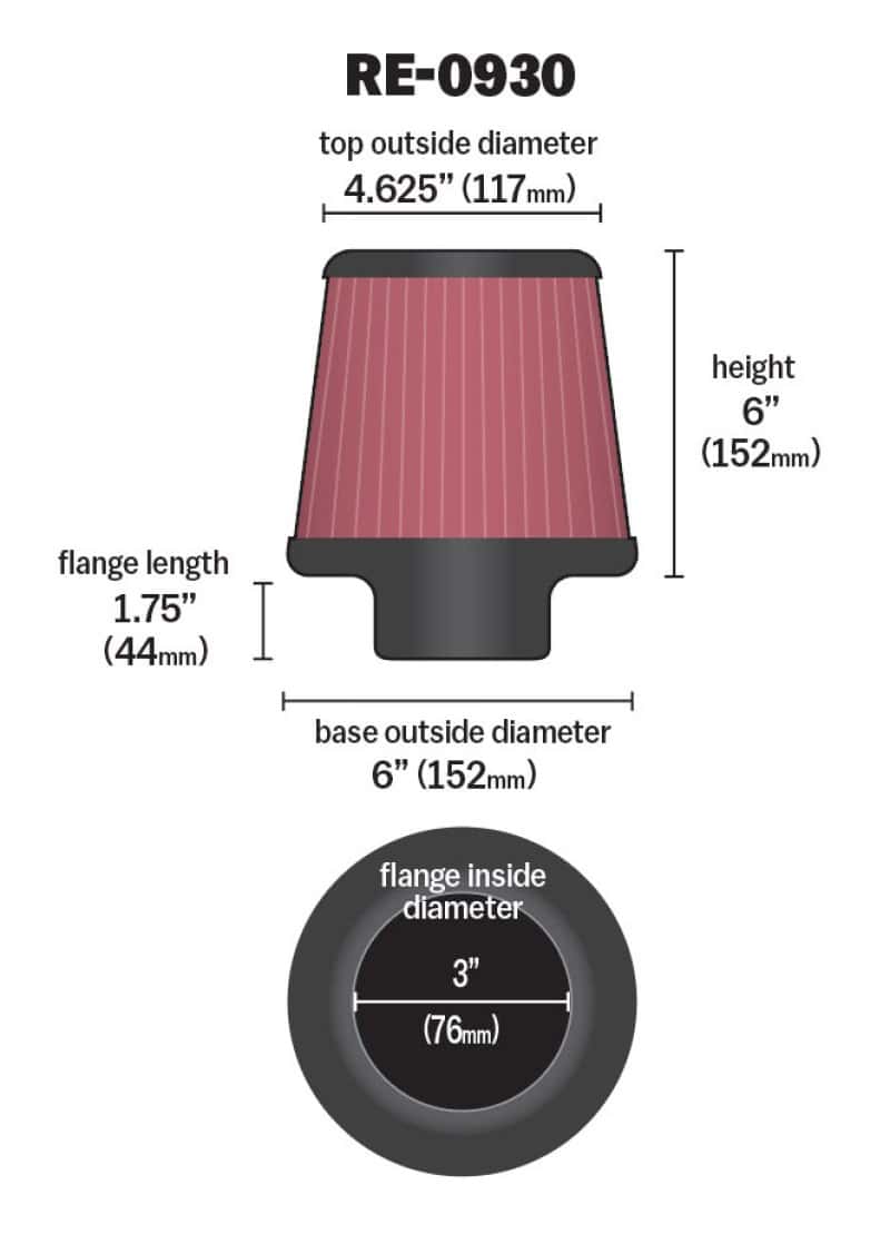 K&N Engineering — K&N Universal Rubber Filter - Round Tapered 6in Base OD x 3in Flange ID x 6in H
Universal Clamp-On A
Clamp-on Air Filter - view 4