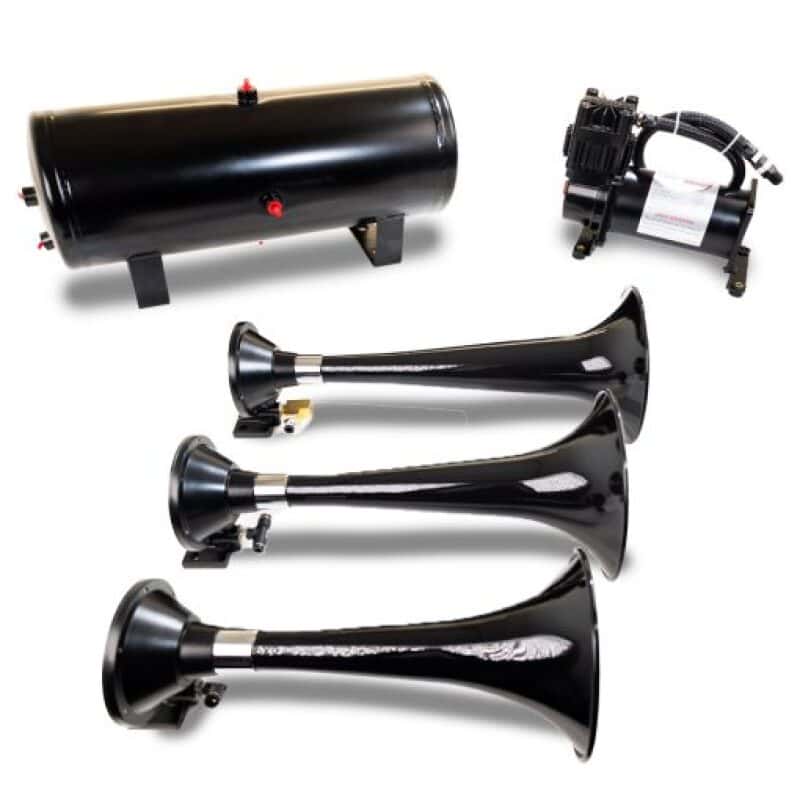 Kleinn Air Horns — Kleinn Triple Black Horn Kit w/150 PSI Waterproof 3.0 gal Air Tank
Triple TrainHorn Kit - view 2