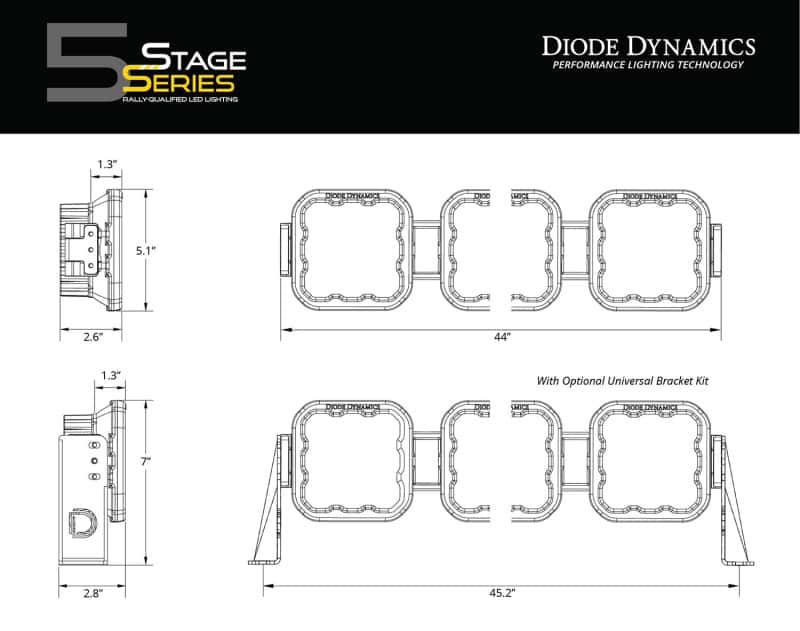 Diode Dynamics — Diode Dynamics SS5 Pro Universal CrossLink 7-Pod Lightbar - Yellow Combo - view 7