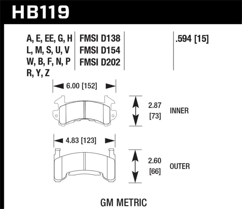 Hawk Performance — Hawk Buick / Cadillac / Chevrolet / GMC / Oldsmobile / Pontiac D-154 Caliper Black Race Brake Pads
Disc Brake Pad - view 3