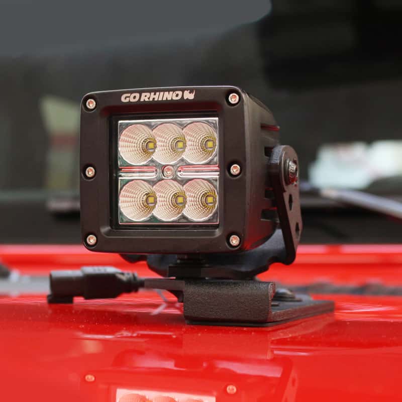 Go Rhino — Go Rhino 18-20 Jeep Wrangler JL/JLU/Gladiator JT Light Mount - 3in Cube
Center Hood Mount - view 3