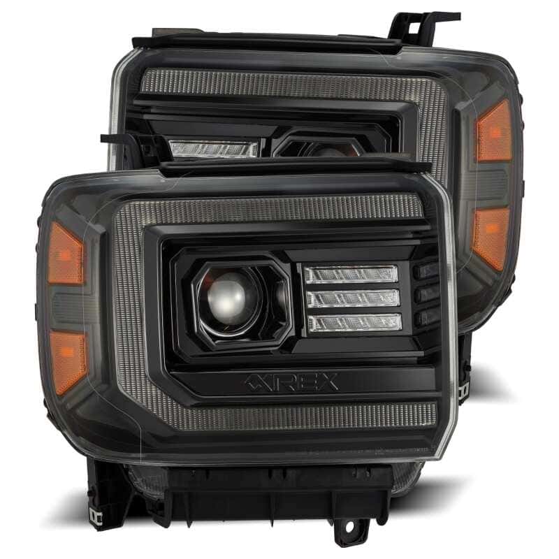 AlphaRex — AlphaRex 14-18 GMC Sierra PRO-Series Proj Headlights Plank Alpha Blk w/Activ Light/Seq Signal/DRL
Projector Headlights - view 1