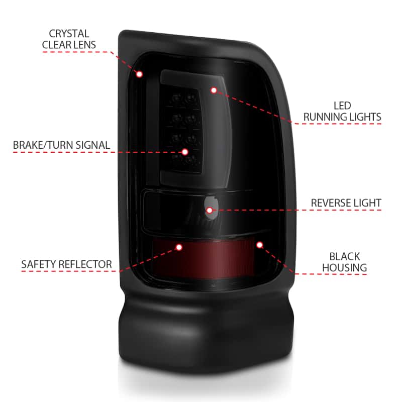ANZO — ANZO 1994-2001 Dodge Ram 1500 LED Taillights Plank Style Black w/Smoke Lens - view 8