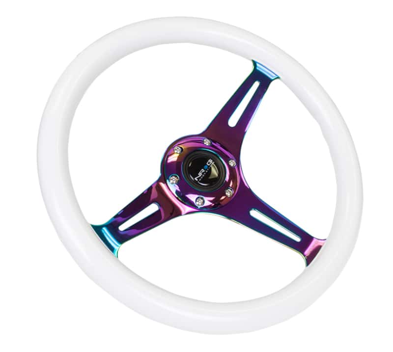 NRG — NRG Classic Wood Grain Steering Wheel (350mm) Glow-N-The-Dark Green Grip w/Neochrome 3-Spoke Center - view 3