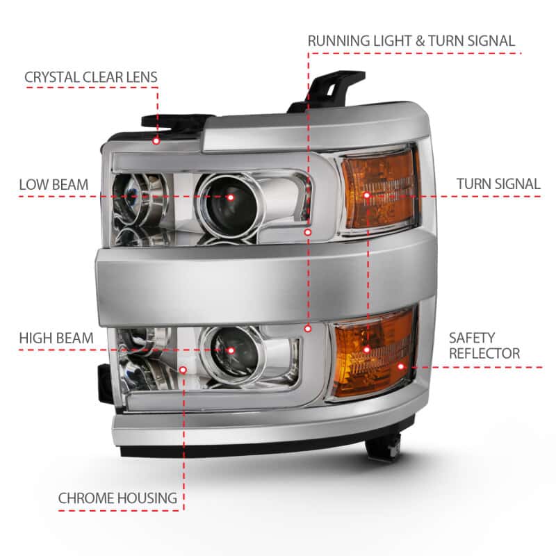 ANZO — ANZO 2015-2016 Chevrolet Silverado Projector Headlights w/ Plank Style Design Chrome w/ Amber
Head Light Set
HdLtSet - view 10