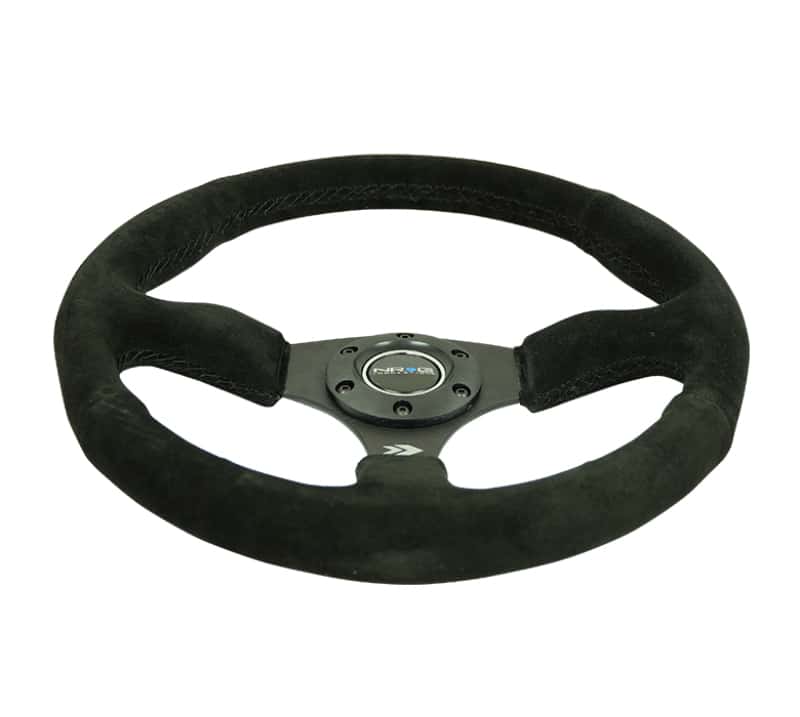 NRG — NRG Reinforced Steering Wheel (350mm / 2.5in. Deep) Blk Suede Comfort Grip w/5mm Matte Blk Spokes - view 3