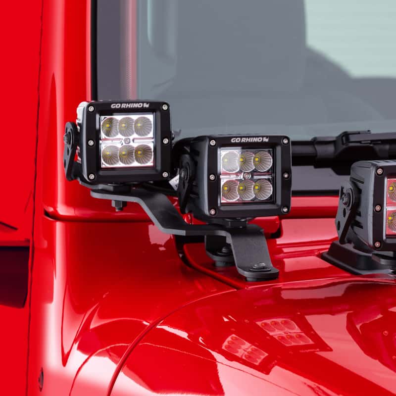 Go Rhino — Go Rhino 18-20 Jeep Wrangler JL/JLU/Gladiator JT Light Mount - Two 3in Cubes Offset
WS Cowl Mount - view 4