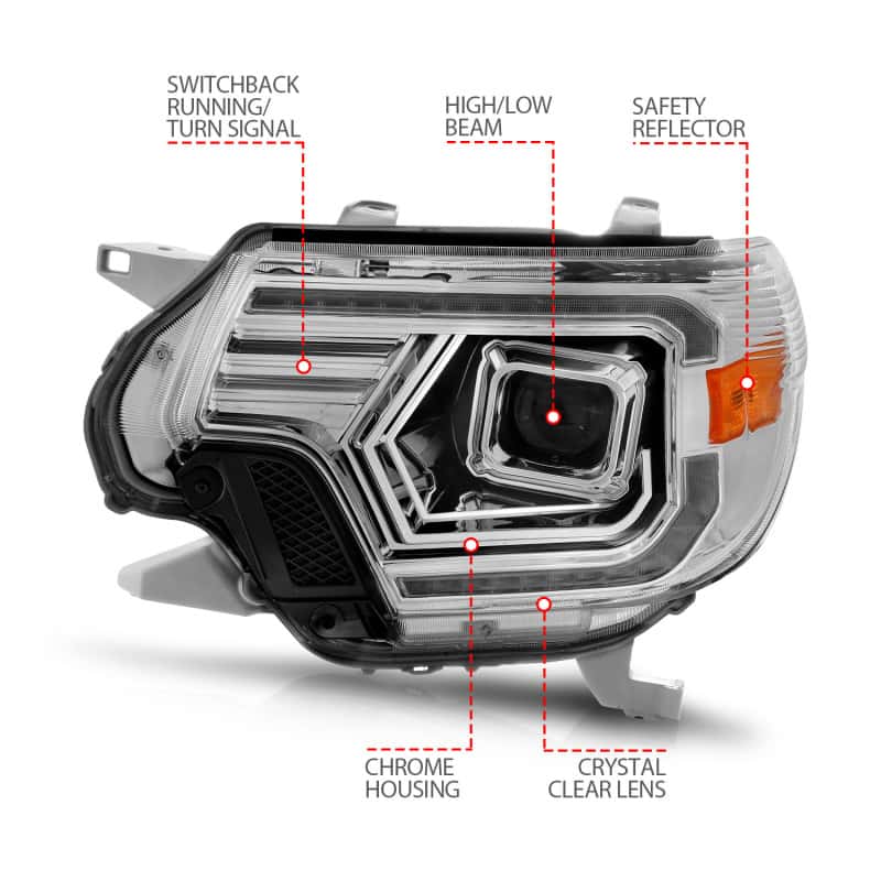 ANZO — ANZO 12-15 Toyota Tacoma Projector Headlights - w/ Light Bar Switchback Chrome Housing
Head Light Set
HdLtSet - view 13