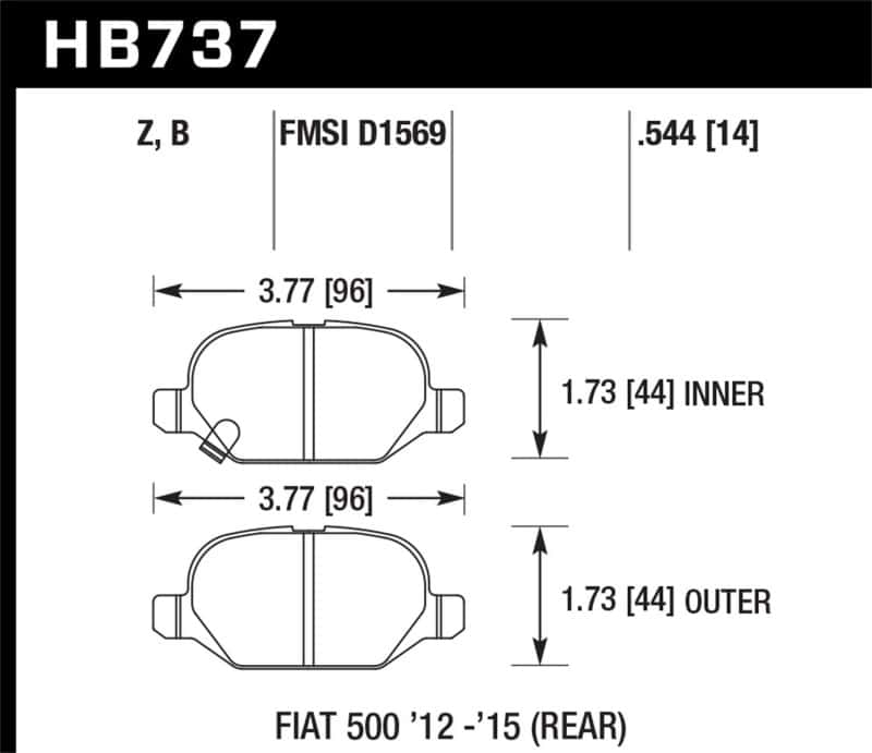 Hawk Performance — Hawk 12-15 Fiat 500 Abarth Rear HPS 5.0 Brake Pads
Disc Brake Pad - view 2