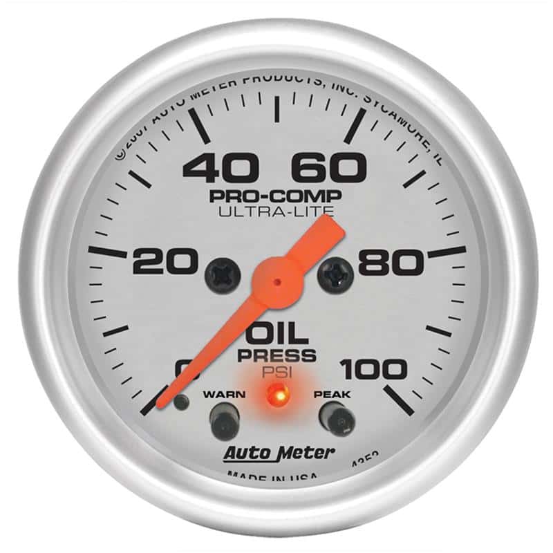 AutoMeter — Autometer Ultra-Lite 52mm 0-100 PSI F/S Electronic Oil Pressure w/ Peak Memory & Warning Gauge
2-1/16" OIL PRESS, 0 - view 2