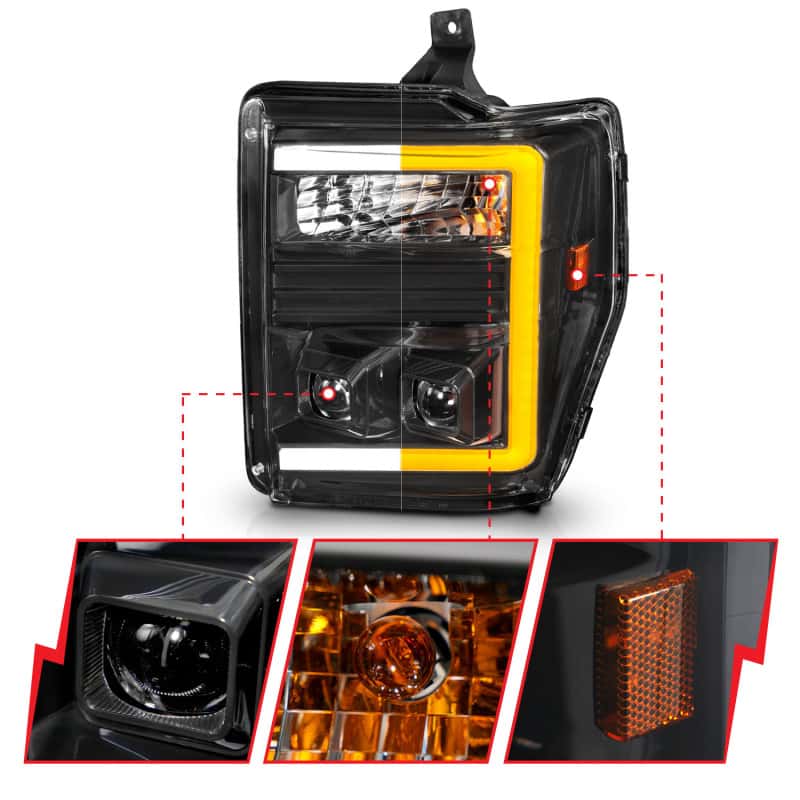 ANZO — ANZO 08-10 Ford F-250 - F-550 Super Duty Projector Headlights w/ Light Bar Switchback Black Housing
Head Light Set
HdLtSet - view 9