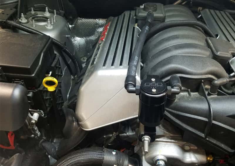 J&L — J&L 11-24 Dodge Charger SRT 6.4L Hemi Passenger Side Oil Separator 3.0 - Black Anodized
Oil Separator - view 1