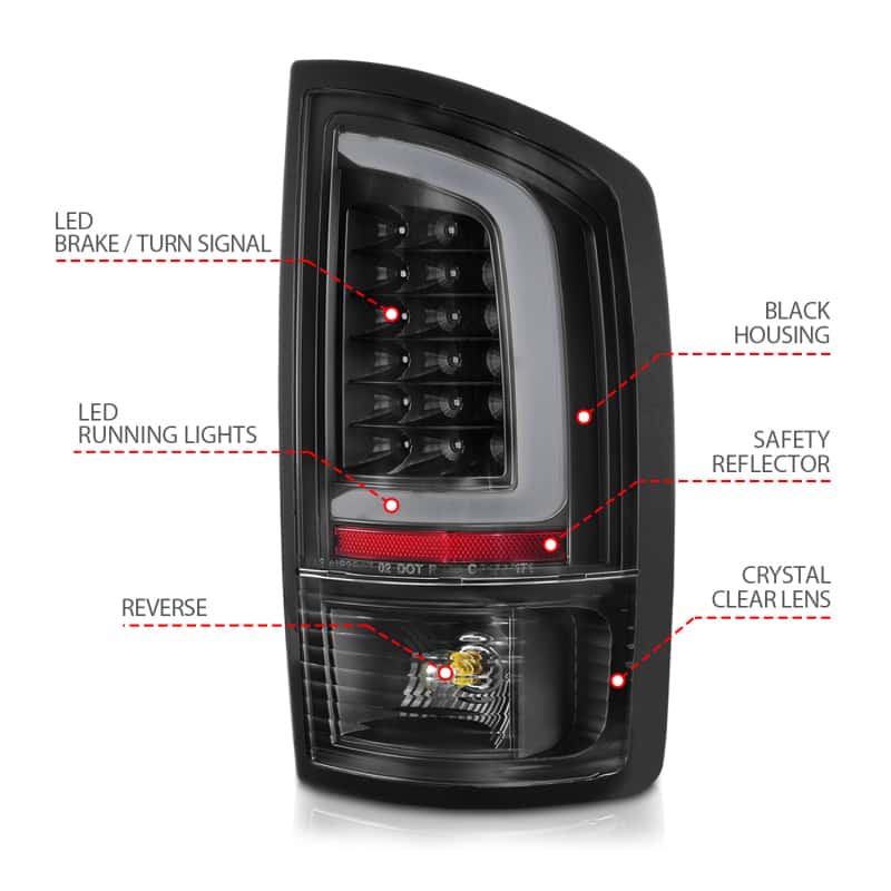 ANZO — ANZO 2002-2006 Dodge  Ram 1500 LED Tail Lights w/ Light Bar Black Housing Clear Lens - view 7