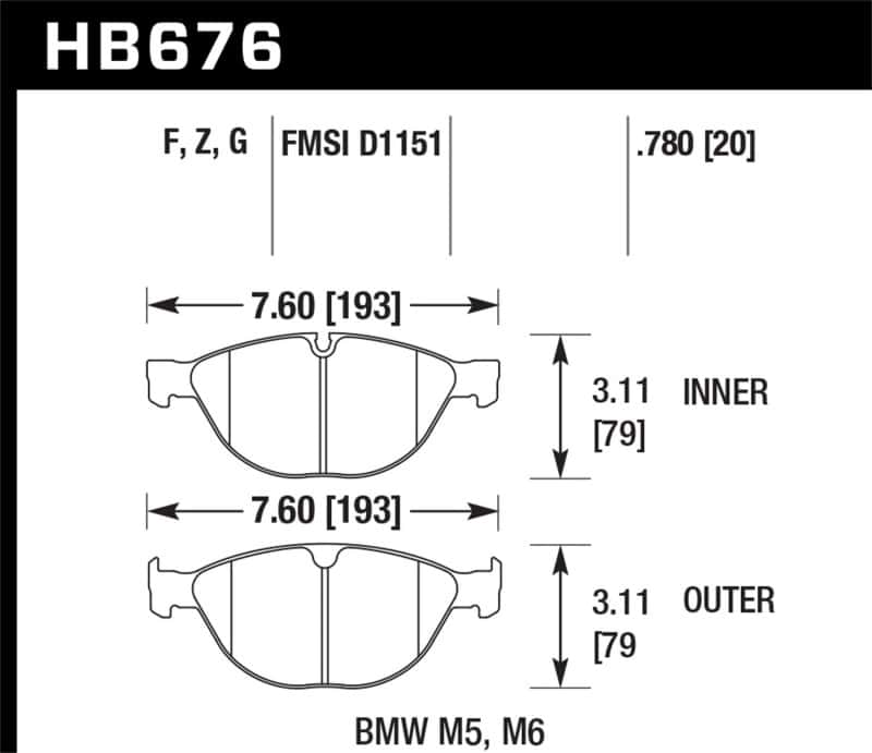 Hawk Performance — Hawk 06-10 BMW M5/M6 HPS Street Front Brake Pads
Disc Brake Pad - view 2