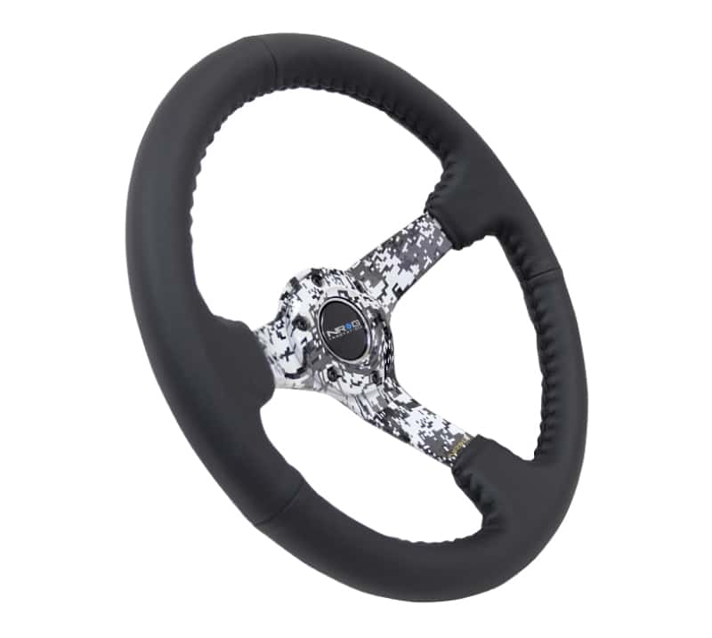 NRG — NRG Reinforced Steering Wheel (350mm / 3in. Deep) Blk Leather w/Hydrodipped Digi-Camo Spokes - view 2