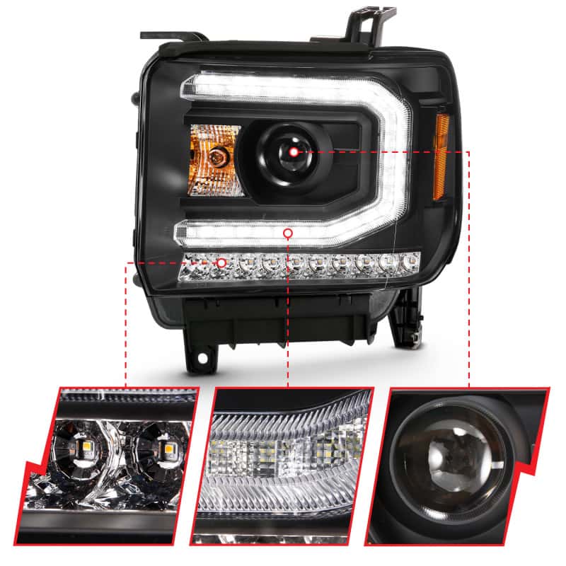 ANZO — ANZO 2016-2019 GMC Sierra 1500 Projector Headlight Plank Style Black w/ Sequential Amber Signal
Head Light Set
HdLtSet - view 4