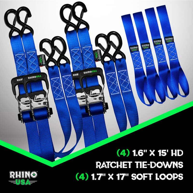 Rhino USA — Rhino USA Heavy Duty Ratchet Tie-Down 4-Pack Blue 1.6In X 15Ft
Tie Down - view 2