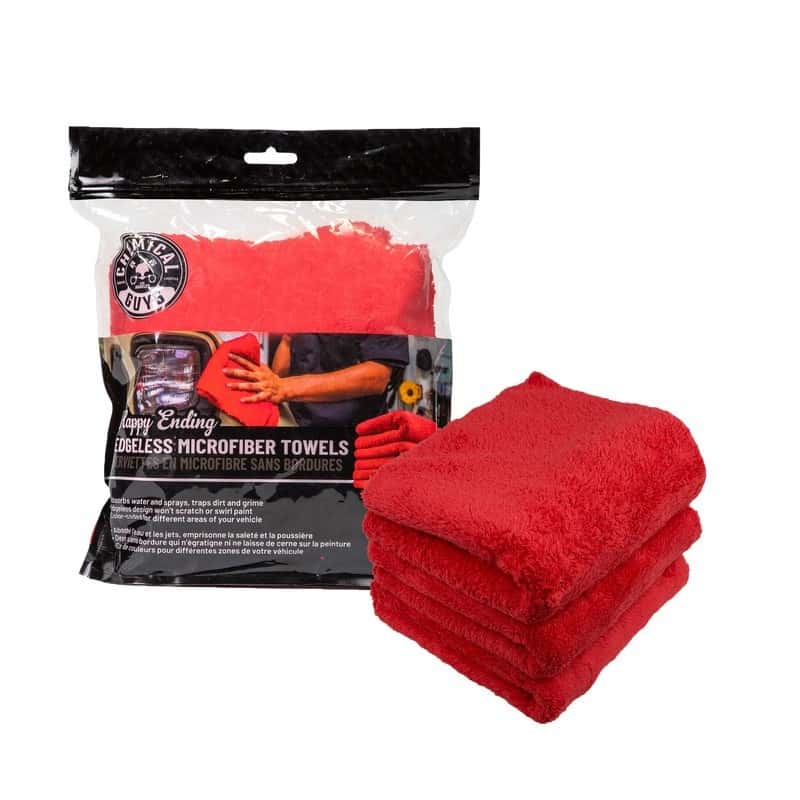 Chemical Guys — Chemical Guys Happy Ending Ultra Edgeless Microfiber Towel - 16in x 16in - Red - 3 Pack - view 3