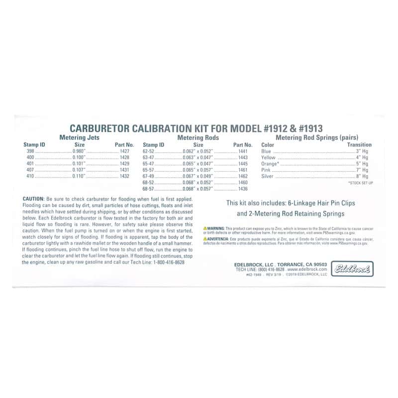 Edelbrock — Edelbrock Calibration Kit for 1912 / 1913
CARB COMPONENTS - view 4