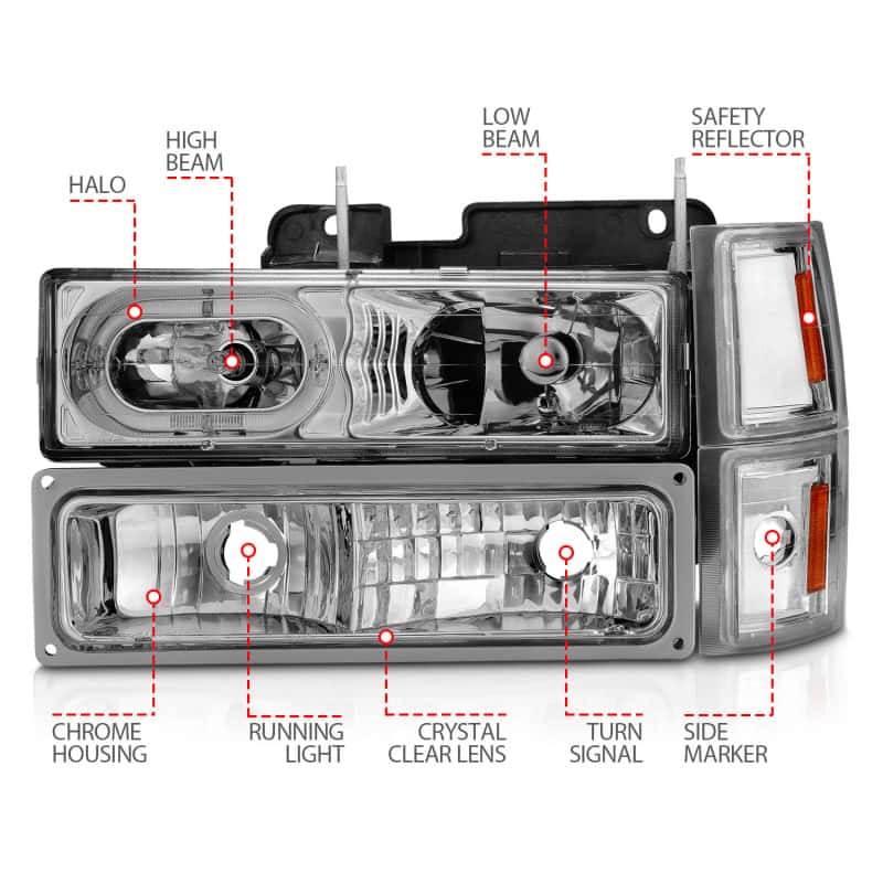 ANZO — ANZO 88-98 Chevrolet C1500 Crystal Headlights Chrome Housing w/ Signal and Side Marker Lights
Head Light Set
HdLtSet - view 10