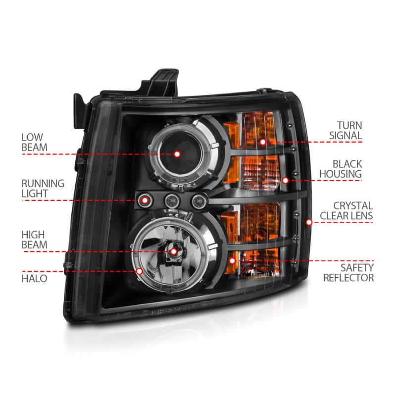 ANZO — ANZO 2007-2013 Chevrolet Silverado 1500 Projector Headlights w/ Halo Black
Head Light Set
HdLtSet - view 11